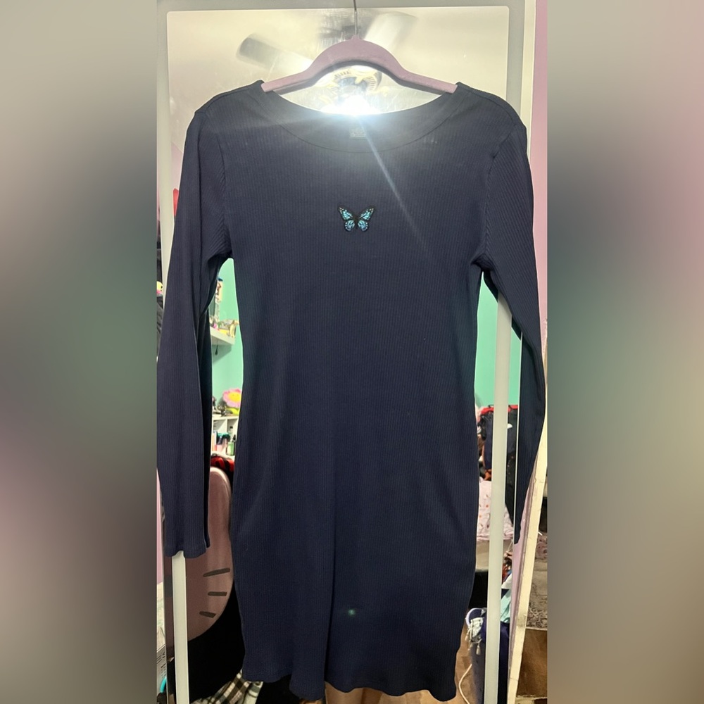 Long sleeve ruched body con dress